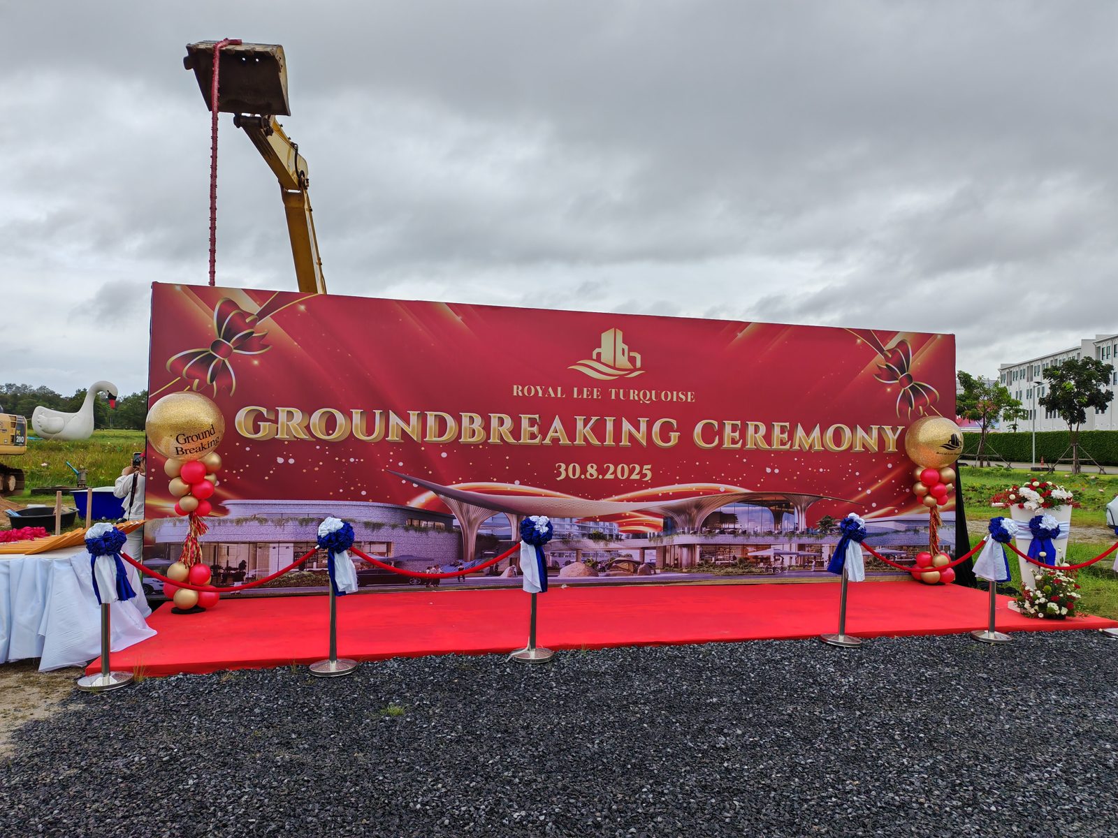 Royal Lee Turquoise, Phuket. Photo taken 2025-08-30. Groundbreaking ceremony backdrop dated 30 Aug 2025 at the project site.