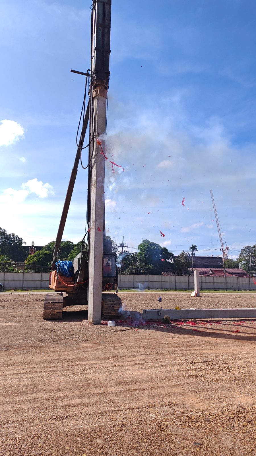 Royal Lee Turquoise, Phuket. Photo taken 2025-12-16. First pile driven by a piling rig on the leveled site.